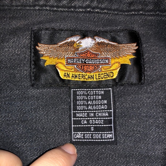 EUC Harley Davidson Black Denim Button Up - Picture 3 of 5